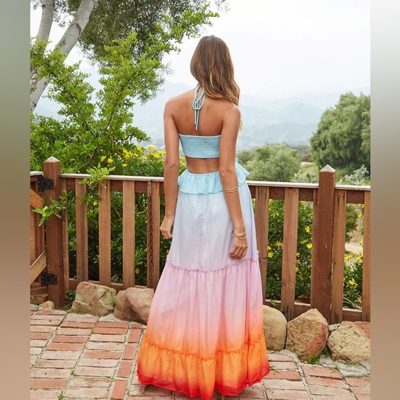 NWT Rainbow Dreams Shimmer Cutout Halter Tiered Maxi Dress |Size L - Picture 2 of 4